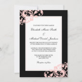 ブラックと赤面ピンクフローリッシュスワ結婚ーズ 招待状 (正面)