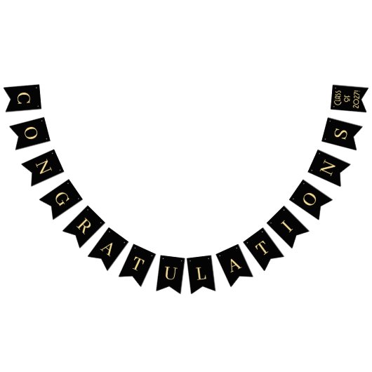 ブラックと金ゴールドおめでとう バンティングフラッグ (全)