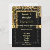 ブラックと金ゴールドきらきら光るの結婚写真の招待 招待状 (正面)