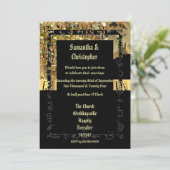 ブラックと金ゴールドきらきら光るの結婚写真の招待 招待状 (スタンド正面)