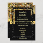 ブラックと金ゴールドきらきら光るの結婚写真の招待 招待状 (正面/裏面)