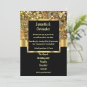 ブラックと金ゴールドきらきら光るの結婚写真の招待 招待状 (スタンド正面)