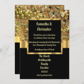 ブラックと金ゴールドきらきら光るの結婚写真の招待 招待状 (正面/裏面)