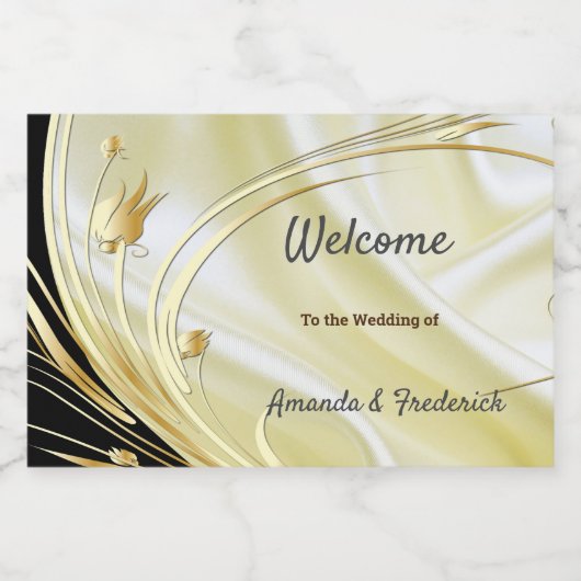 ブラックと金ゴールドきらめく付きワインシルク スパークリングワインラベル (シングルラベル)