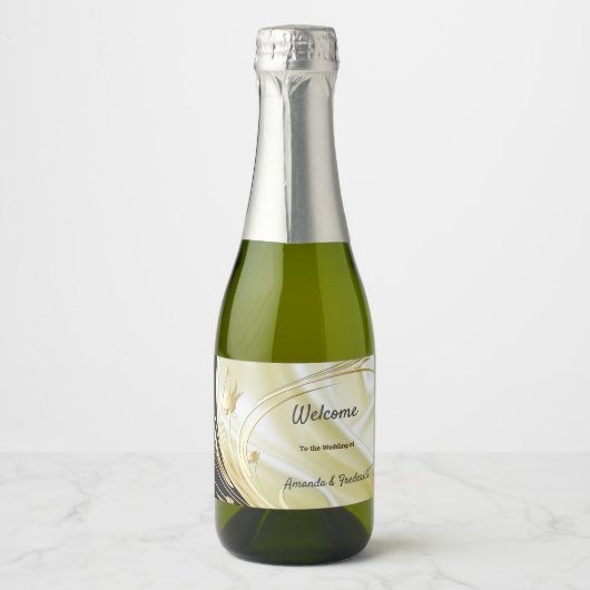 ブラックと金ゴールドきらめく付きワインシルク スパークリングワインラベル (正面)