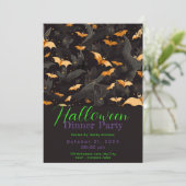 ブラックと金ゴールドこうもりハロウィーンディナーパーティー 招待状 (スタンド正面)