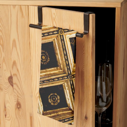 ブラックと金ゴールドのアーキテクチャ キッチンタオル (三つ折り)