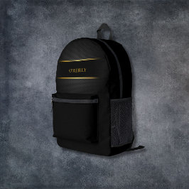 ブラックと金ゴールドのカーボンパターンモダンモノグラム プリントバックパック