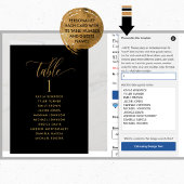 ブラックと金ゴールドのシーティングプランカード(ゲスト名あり)