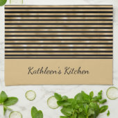 ブラックと金ゴールドのパーソナライズストライプのトレンディースタイリッシュ キッチンタオル (折り畳み)