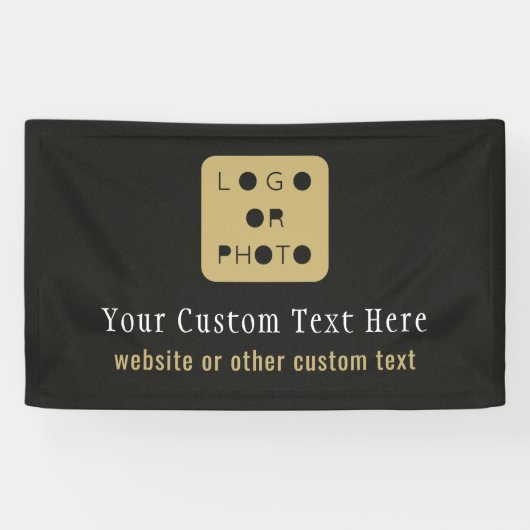 ブラックと金ゴールドのビジネスロゴのフォトシンプルバナー 横断幕 (横)