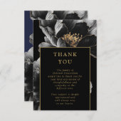 ブラックと金ゴールドのフローラの生涯葬儀お祝い サンキューカード (正面/裏面)
