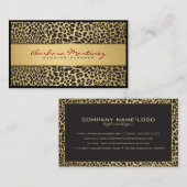 ブラックと金ゴールドのフローラダマスクとアニマルプリント 名刺 (正面/裏面)