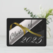 ブラックと金ゴールドの卒業発表 招待状 (スタンド正面)