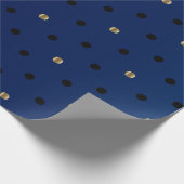 ブラックと金ゴールドの水玉模様とネイビーブルーサテン ラッピングペーパー (角)