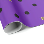 ブラックと金ゴールドの水玉模様とパープルサテン ラッピングペーパー (ロールコーナー)