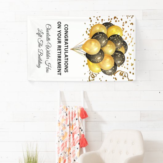 ブラックと金ゴールドの紙吹雪退職 横断幕 (インサイチュ)