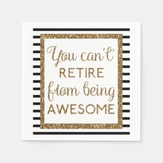 ブラックと金ゴールドの退職 スタンダードカクテルナプキン (正面)