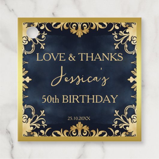 ブラックと金ゴールドの飾り付け誕生日パ感謝していーティー フェイバータグ (正面)