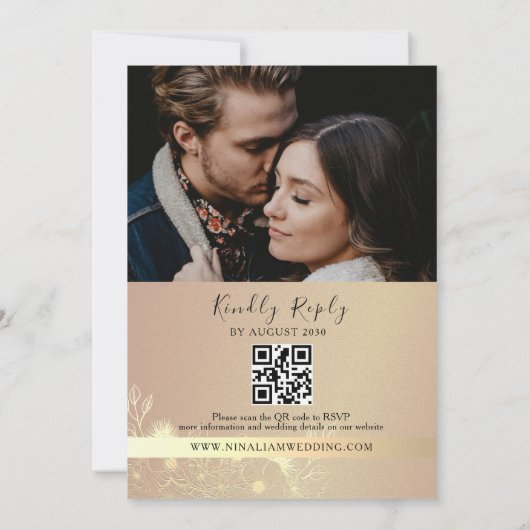 ブラックと金ゴールドをすべて1つの結婚式招待状 招待状 (裏面)