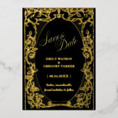 ブラックと金ゴールドエレガンス、アートフレーム 箔招待状 (正面)
