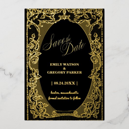 ブラックと金ゴールドエレガンス、アートフレーム 箔招待状 (正面)