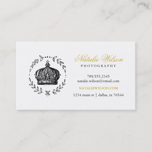 ブラックと金ゴールドエレガントクラウン 名刺 (正面)