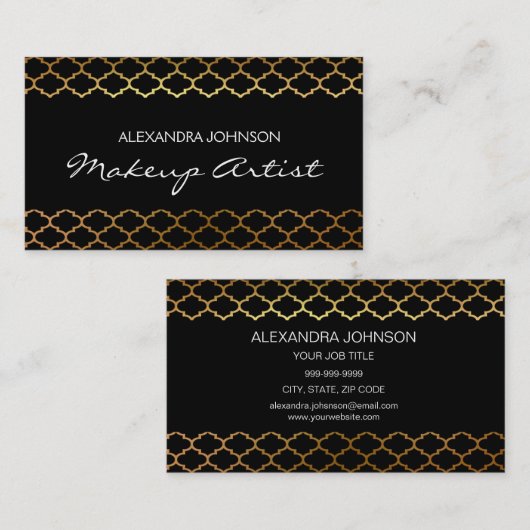 ブラックと金ゴールドエレガントフォイルのメイクアップアーティスト 名刺 (正面/裏面)