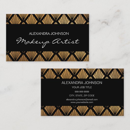 ブラックと金ゴールドエレガントフォイルのメイクアップアーティスト 名刺 (正面/裏面)