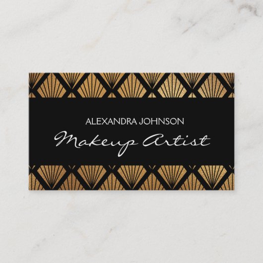 ブラックと金ゴールドエレガントフォイルのメイクアップアーティスト 名刺 (正面)