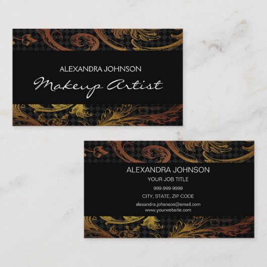 ブラックと金ゴールドエレガントフォイルのメイクアップアーティスト 名刺 (正面/裏面)