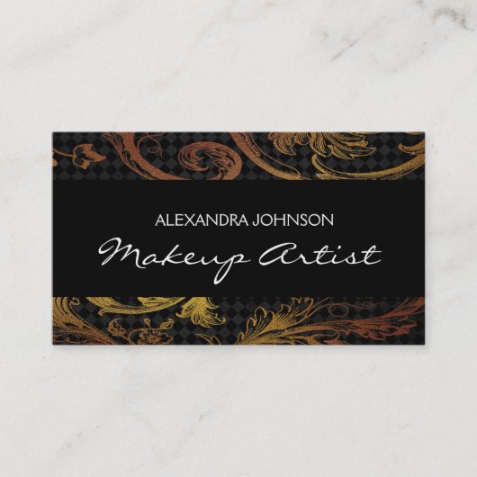 ブラックと金ゴールドエレガントフォイルのメイクアップアーティスト 名刺 (正面)