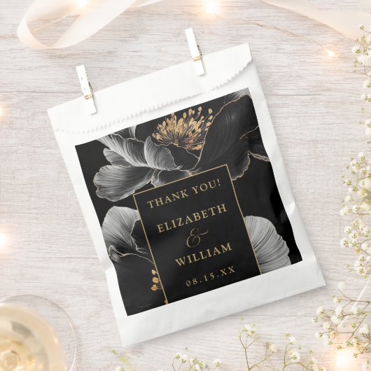 ブラックと金ゴールドエレガントフローラ結婚の皆様 フェイバーバッグ (クリップ留めされた状態)