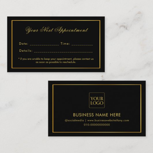 ブラックと金ゴールドエレガントミニマル独身の使用 予約カード (正面/裏面)