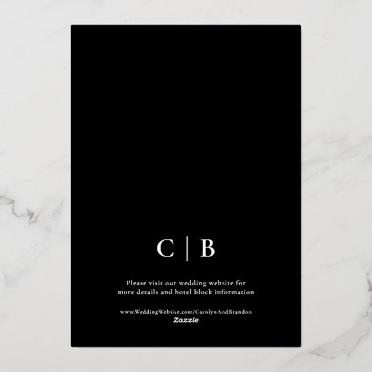 ブラックと金ゴールドエレガント華美結婚式招待状 箔招待状 (裏面)