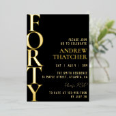 ブラックと金ゴールドオス誕生日フォイル招待状 箔招待状 (立ち正面)