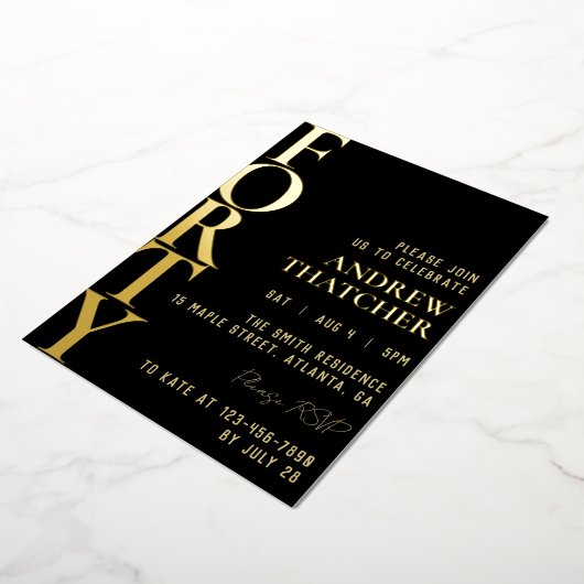 ブラックと金ゴールドオス誕生日フォイル招待状 箔招待状 (回転した状態)