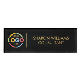 ブラックと金ゴールドカスタム会社のロゴ従業員スタッフ 名札