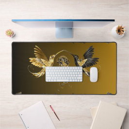 ブラックと金ゴールドグラフィックアート、Ethereal Unison デスクマット