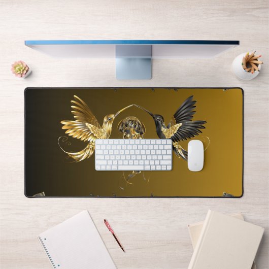 ブラックと金ゴールドグラフィックアート、Ethereal Unison デスクマット (オフィス1)