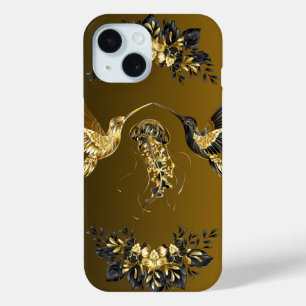 ブラックと金ゴールドグラフィックアート、Ethereal Unison iPhone 15ケース