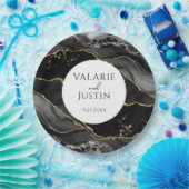 ブラックと金ゴールドグリッターアゲ結婚ートの紙プレート ペーパープレート (パーティー)