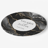 ブラックと金ゴールドグリッターアゲ結婚ートの紙プレート ペーパープレート (アングル)