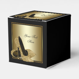 ブラックと金ゴールドグリッターハイヒール靴 フェイバーボックス