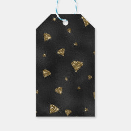 ブラックと金ゴールドグリッタールックダイヤモンド ギフトタグ