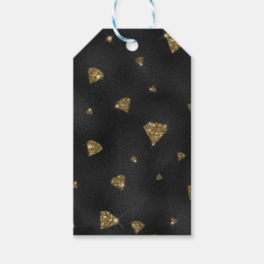 ブラックと金ゴールドグリッタールックダイヤモンド ギフトタグ (正面)