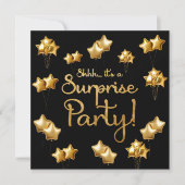 ブラックと金ゴールドサプライズ任意の年齢の誕生日パーティー 招待状 (正面)