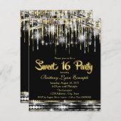 ブラックと金ゴールドスウィート16パーティー 招待状 (正面/裏面)