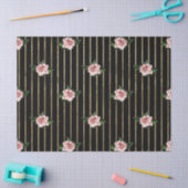 ブラックと金ゴールドストライプとピンクローズのデコページ 薄葉紙 (クラフト)