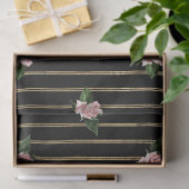 ブラックと金ゴールドストライプとピンクローズのデコページ 薄葉紙 (ギフト)